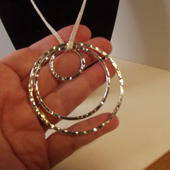 ATI BR  Jewelry  Ati Br Ch Pendant Necklace Signed Silver Tone Circle 